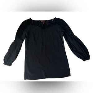 TORY BURCH Women's‎ Black Silk Lace Shoulders& Neckline Long Sleeve Blouse 10